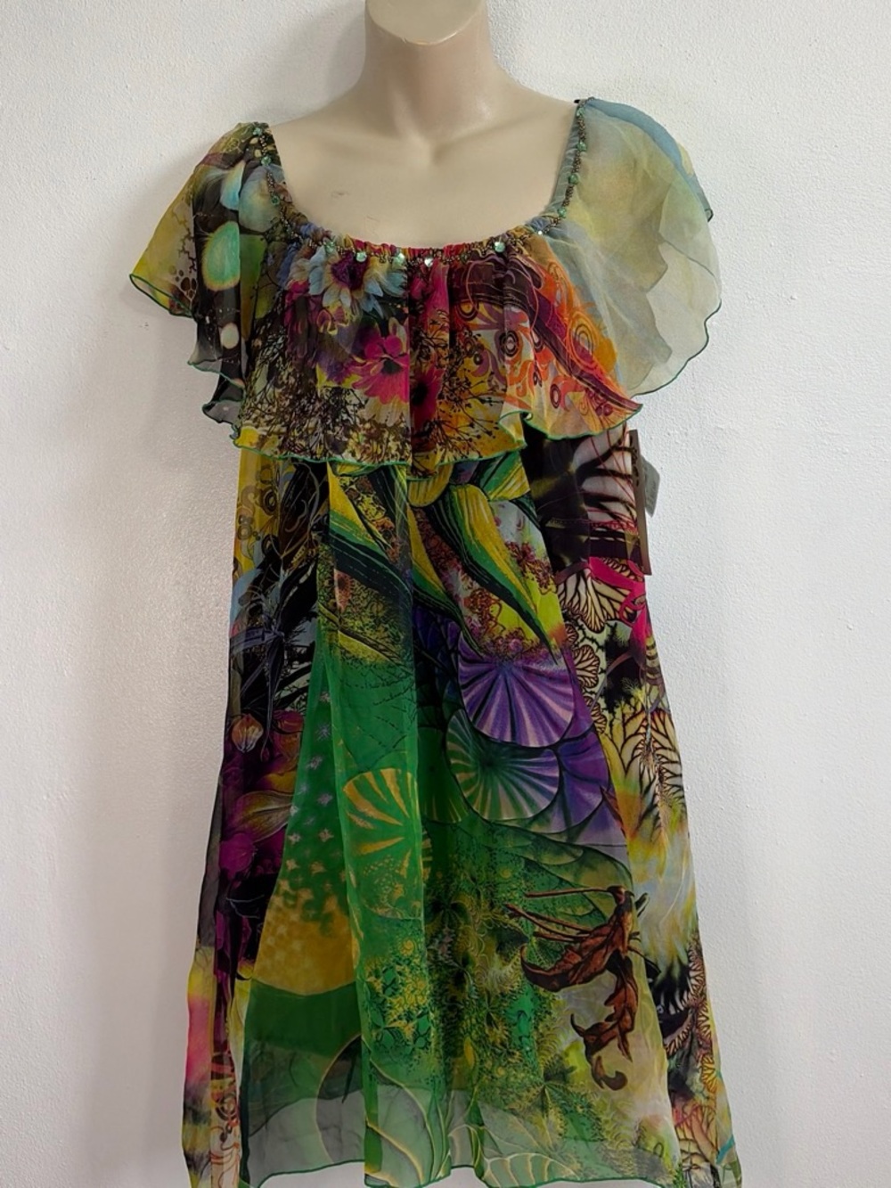 Multicolor Floral Ruffle Dress off the shoulder size M by Faith NWT